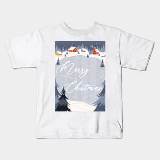 Merry Christmas Ice Skating Scene Kids T-Shirt